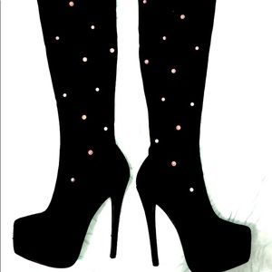 Black Suede Thigh High Platform & Stiletto Boots